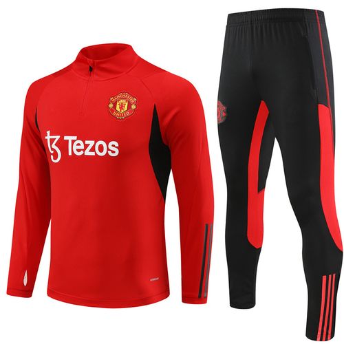 Ensemble Entraînement Manchester United 23/24 Maillot Football Adulte Enfant Manches Longues Rouge