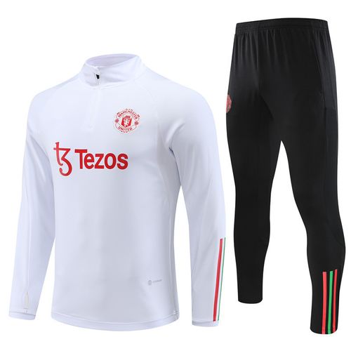 Ensemble Entraînement Manchester United 23/24 Maillot Football Adulte Enfant Manches Longues Blanc