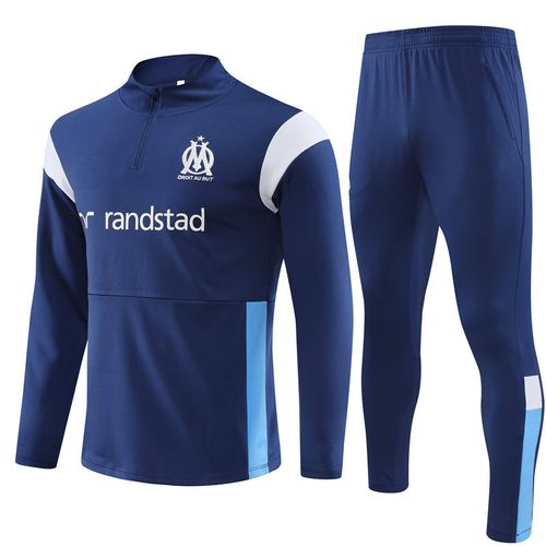 Ensemble Entraînement Om Marseille 23/24 Maillot Football Adulte Enfant Manches Longues Bleu Royal
