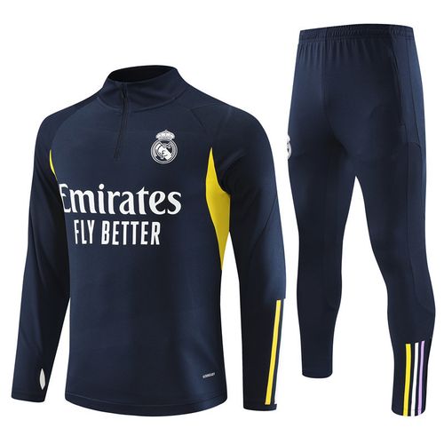 Ensemble Entraînement Real Madrid 23/24 Maillot Football Adulte Enfant Manches Longues Bleu Royal
