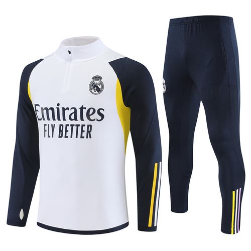 Ensemble Entraînement Real Madrid 23/24 Maillot Football Adulte Enfant Manches Longues Blanc