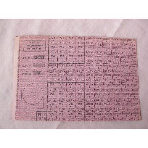 Ww2/Postwar France Ticket De Rationnement Francais Feuille Secondaire De Ticket Série 300 Catégorie V Prix Pour 1