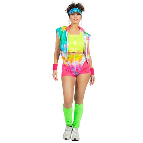 Déguisement Aérobic Tie And Dye Multicolore Fluo Femme - Taille: 38