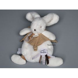 Doudou lapin plat blanc beige Happy Wild Doudou et Compagnie
