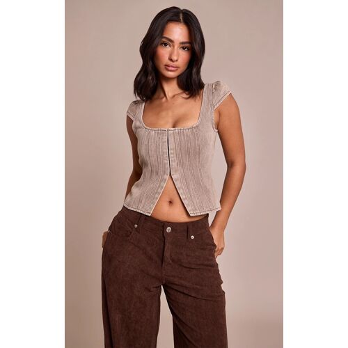 Femme Petite Top Cintré En Jean Gris Champignon À Bretelles Fines | Taille 32