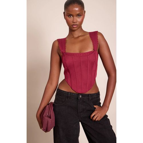 Femme Corset Tissé Rouge Vin À Partie Superposée Et Bordure Festonnée | Taille 44