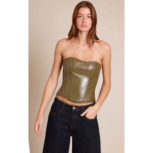Femme Corset Bandeau En Pu Vert Olive À Dos Lacé | Taille 40