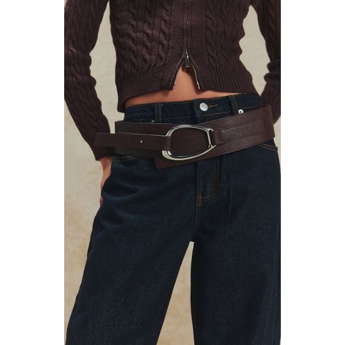 Femme Ceinture Épaisse Superposée Chocolat À Boucle Large Argentée | Taille Medium/Large