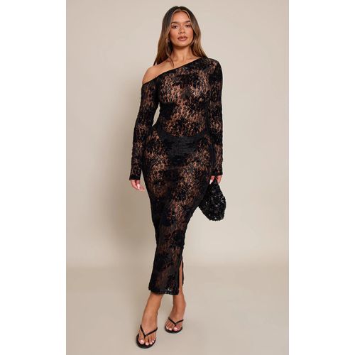 Femme Shape Robe Longue En Dentelle Floquée Noire À Manches Longues | Taille 40