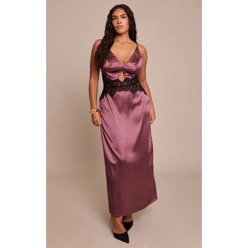 Femme Shape Robe Longue Satinée Bordeaux Acidulé À Empiècement En Dentelle | Taille 44
