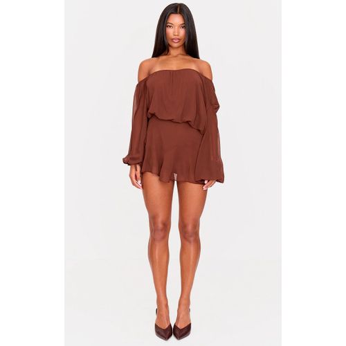 Femme Combishort Jupe-Short Fluide En Mousseline De Soie Chocolat À Épaule Unique | Taille 34