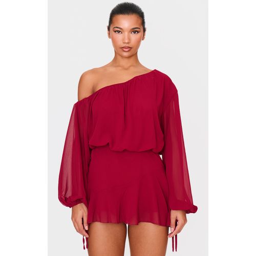 Femme Combishort Jupe-Short Fluide En Mousseline De Soie Bordeaux À Épaule Unique | Taille 32
