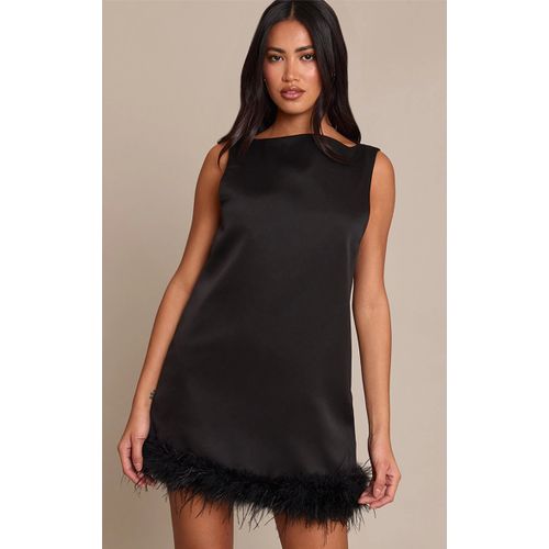 Femme Robe Droite Tissée Noire À Ourlet En Plumes | Taille 32