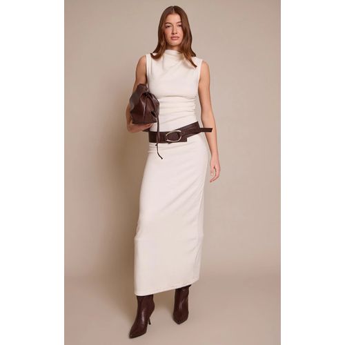 Femme Robe Longue Douce Brossée Crème À Col Bateau | Taille 40