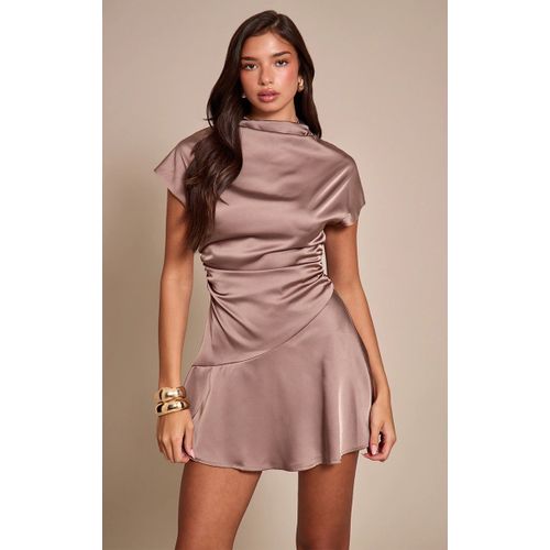 Femme Mini Robe Satinée Taupe À Mancherons | Taille 32