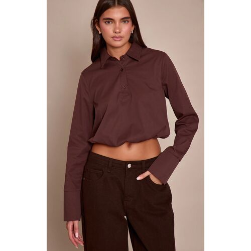 Femme Chemise Tissée Chocolat Foncé À Ourlet Bouffant | Taille 38