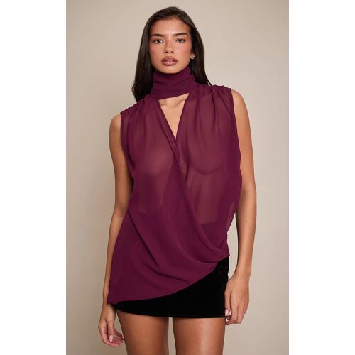 Femme Top En Mousseline De Soie Prune À Décolleté Plongeant | Taille 32