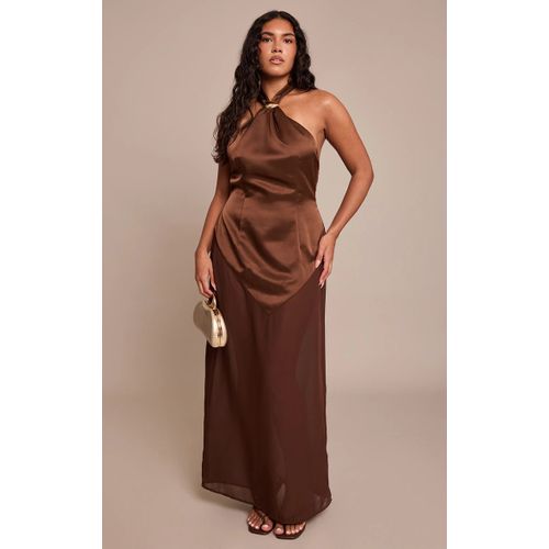Femme Shape Robe Longue Satinée Chocolat À Dos Nu Et Ourlet Contrasté | Taille 40