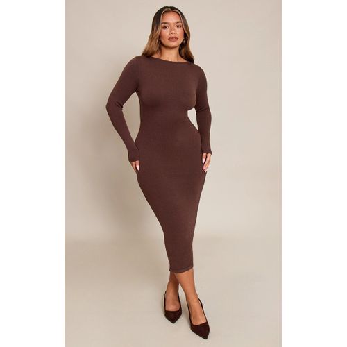 Femme Shape Robe Longue En Maille Tricot Chocolat À Col Bardot Et Manches Longues | Taille Medium