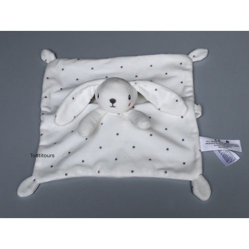 Doudou lapin plat blanc étoiles grises attache tétine Simba Toys