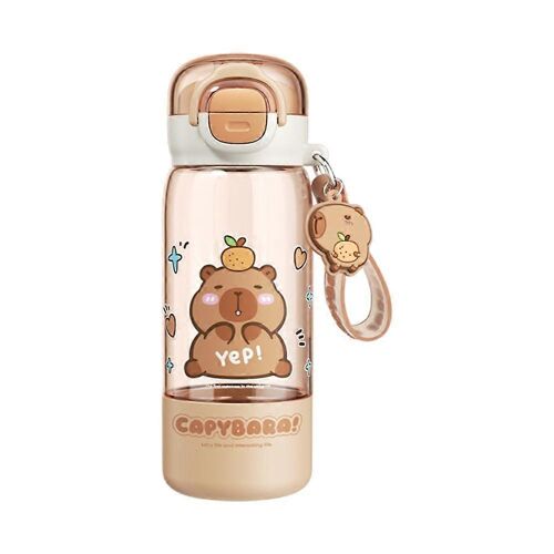 Gobelet Capybara, Bouteille D'eau Avec Couvercle En Plumes Et Paille, Grande Capacite, Etanche, Portable Pour Les Voyages Et Le Sport (420)