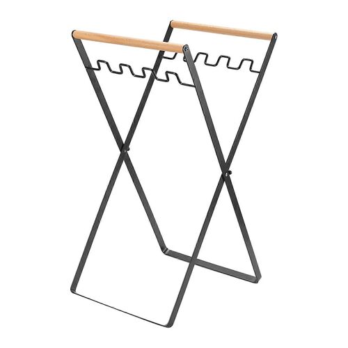 Support pliable pour sacs poubelle avec poignee en bois, poubelle de tri exterieure, pour le linge, le jardin, le camping, noir