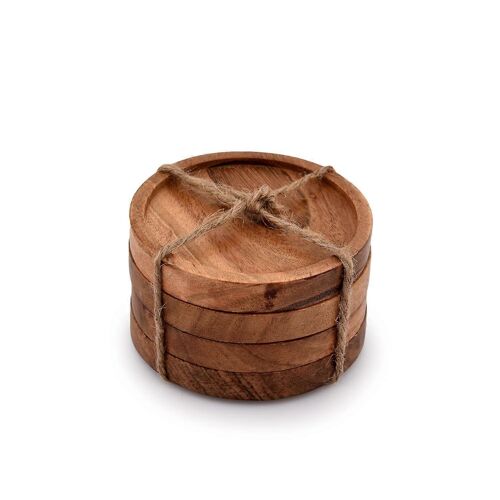 Dessous De Verre En Bois D'acacia Naturel - Lot De 4. Protection Optimale Pour Tous Types De Tables.