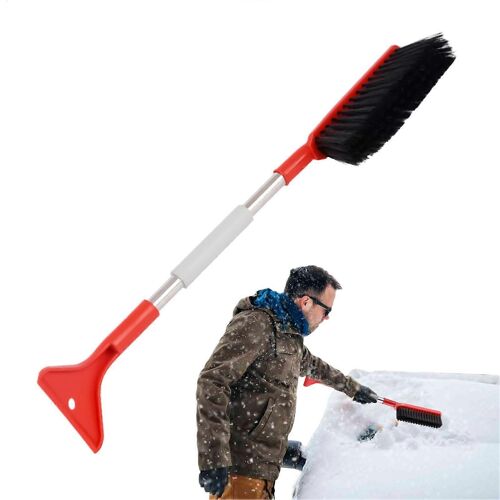 Brosse A Neige Pour Voiture Avec Grattoir A Glace, Outil Robuste Et Anti-Rayures, Brosse D'hiver A Long Manche Pour Pare-Brise, Toit Et Cotes, Rouge