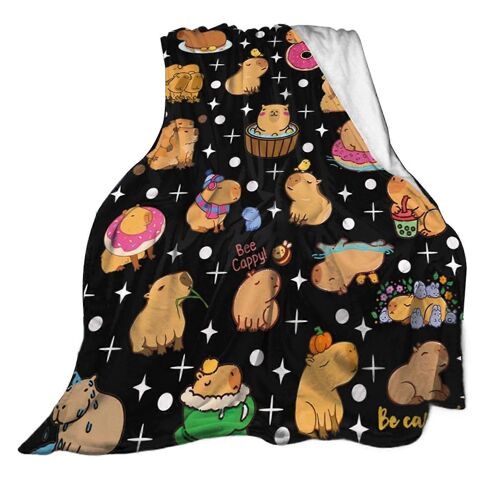 Couverture Douce En Flanelle Capibara, Couverture Confortable Type B 150 X 130 Cm, Couverture De Voyage, Couverture Pour Dormir Sur Le Lit, Le Canape Ou Le Fauteuil.