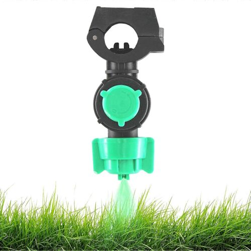 Pulverisateur agricole en forme d'eventail avec brumisation reglable et filetage externe pour tuyau d'arrosage, ideal pour l'irrigation goutte a goutte des jardins et pelouses.