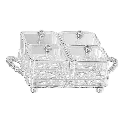 Plateau De Service Compartimente A Desserts, 4 Compartiments Avec Couvercle Et Poignee, Ideal Pour Les Repas De Famille, Les Fetes Et Le Salon.