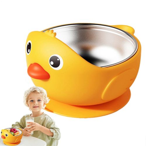 Bol A Ventouse Pour Bebe, Recipient Alimentaire En Silicone A Motif Dessin Anime, Bol De Sevrage Antiderapant Pour Enfants, Jaune