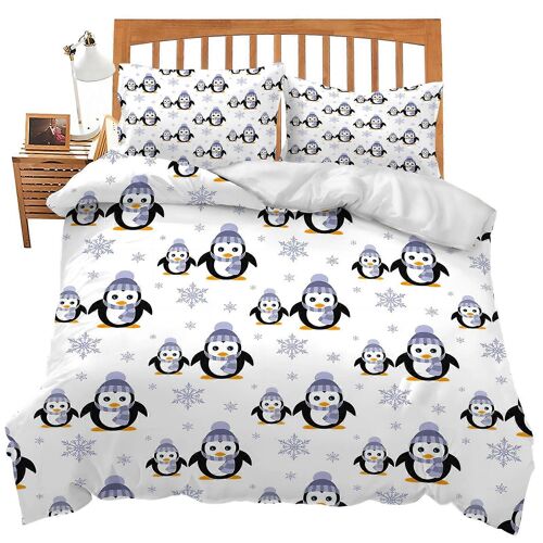Parure De Lit A Motif Pingouin Pour Chambre A Coucher, Housse De Couette Taille Simple