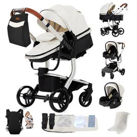 Poussette 3 En 1 Magic Zc Poussette Pousette Trio 3 En 1 Poussette Pliable Tissu Oxford Sac À Main Porte-Bébé Hamac Réversible Blanc