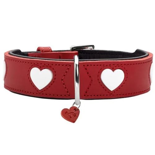 Collier Pour Chien - Hunter - Love - Cuir De Vachette Souple - Coeurs Cousus - Taille M