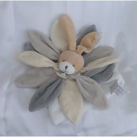 Doudou Lapin Plat Carré Pétales Beige Taupe Collector Doudou Et Compagnie