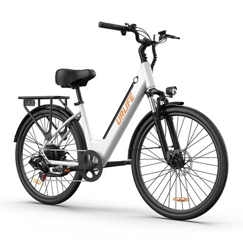Vélo Électrique Urbain Urlife E26 26 Pouces - Moteur 350 W - Batterie 36 V 13 Ah - Autonomie 80 Km - Dérailleur Shimano 7 Vitesses - Blanc