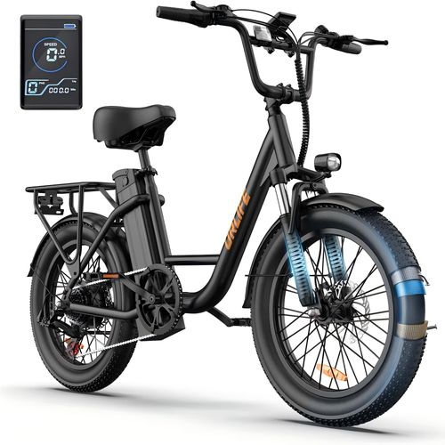 Vélo Électrique Urbain Pour Adulte Urlife E20, Pneus Larges 20*3.0, Moteur 500w, Batterie Amovible 48v 13ah, Autonomie De 100 Km, Boîte De Vitesses Shimano 7 Vitesses -Noir