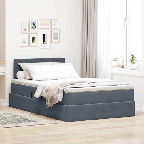 vidaXL Lit de Rangement avec matelas Gris foncé 120 x 200 cm Velours