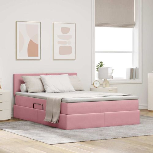 vidaXL Lit de Rangement avec matelas Rose 140 x 190 cm Velours