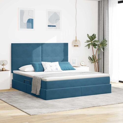 vidaXL Lit avec rangement et LED Bleu foncé 160 x 200 cm Velours
