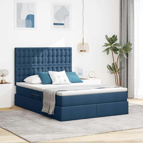 vidaXL Lit avec rangement et LED avec LED Bleu 140 x 190 cm Polyester