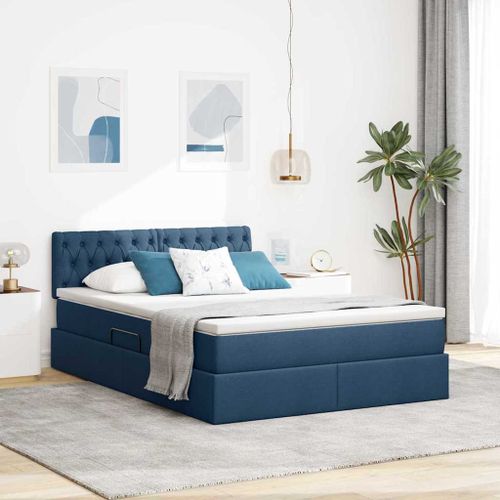 vidaXL Lit avec rangement et matelas avec matelas Bleu 140 x 200 cm