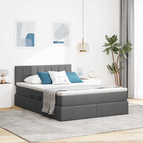 vidaXL Lit avec rangement et matelas Gris foncé 140 x 190 cm