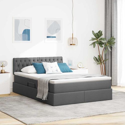 vidaXL Lit avec rangement et matelas Gris foncé 140 x 190 cm