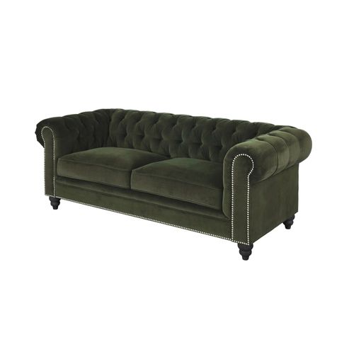 Canapé capitonné 3/4 places en velours de coton vert