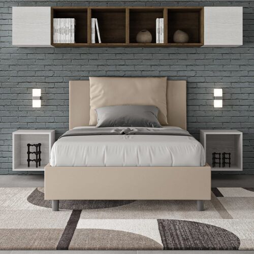 Lit avec sommier rembourrée 120x190 similicuir taupe