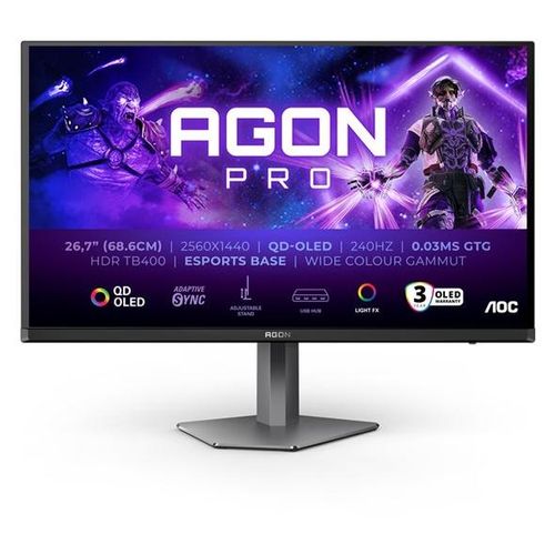 AOC AGON PRO AG276QZD2 - Moniteur OLED - jeux - 27" (26.7" visualisable) - 2560 x 1440 QHD @ 240 Hz - 250 cd/m² - 15000000:1 - DisplayHDR 400 True Black - 0.03 ms - 2xHDMI, 2xDisplayPort -...