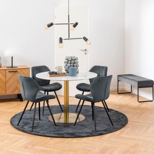 Table à manger ronde en marbre blanc pied doré