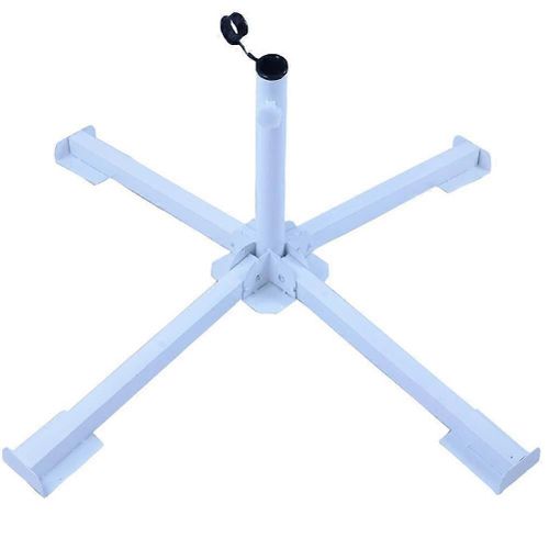 Support Pliable En Fer Trempe Pour Parasol De Terrasse, Base Pour Mat De Drapeau, Blanc.